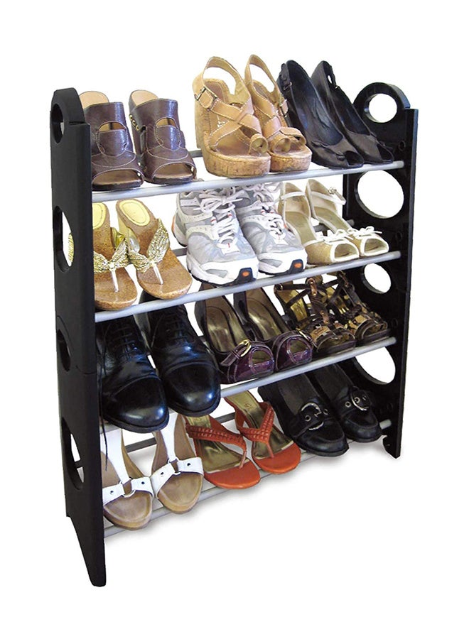 4 Layer Stackable Shoe Rack Black/Silver
