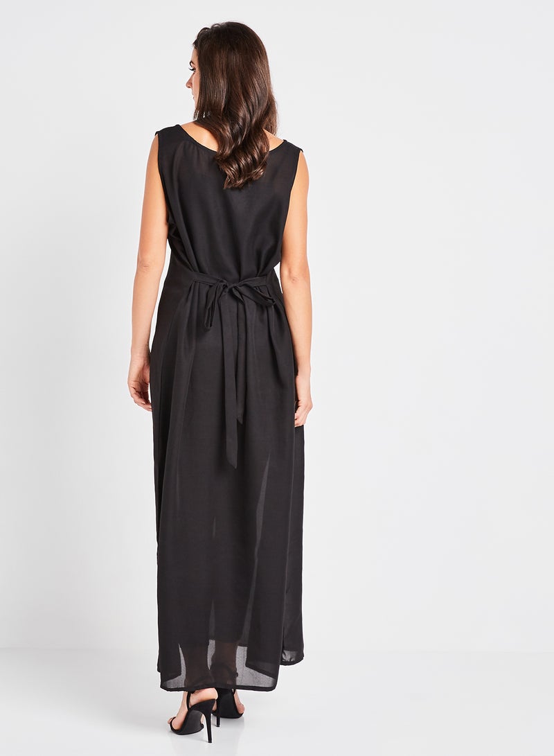 ZYLIST Solid Printed V-Neck Sleeveless Dress Black  - Image 2