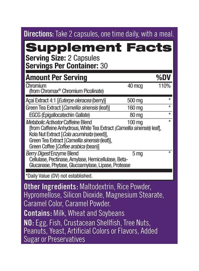 NATROL - Acai Berry Diet Weight Management Dietary Supplements - 60 Veggie Capsules - Image 1