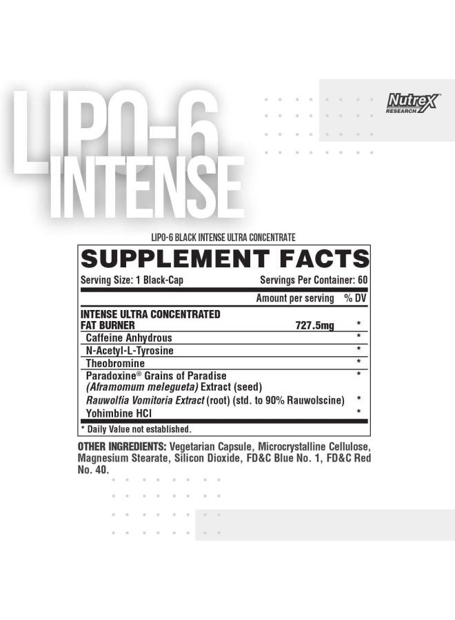Nutrex Research Lipo 6 Black Intense Ultra Concentrate Supplement - 60 Capsules - Image 2