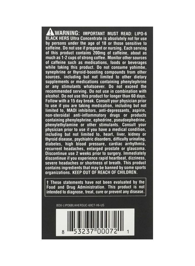 Nutrex Research Lipo 6 Black Hers Ultra Concentrate Supplement - 60 Capsules  - Image 2
