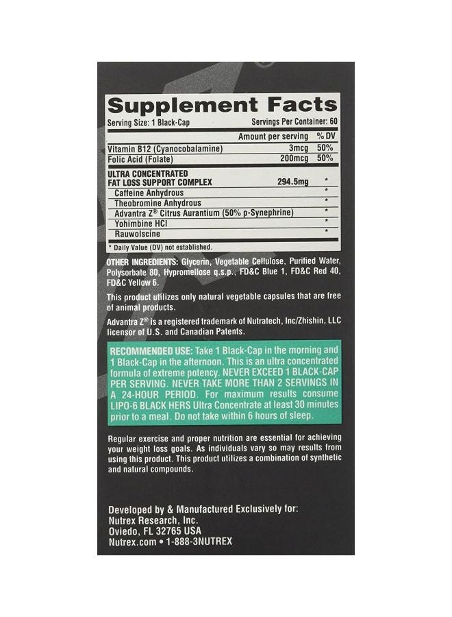 Nutrex Research Lipo 6 Black Hers Ultra Concentrate Supplement - 60 Capsules  - Image 4