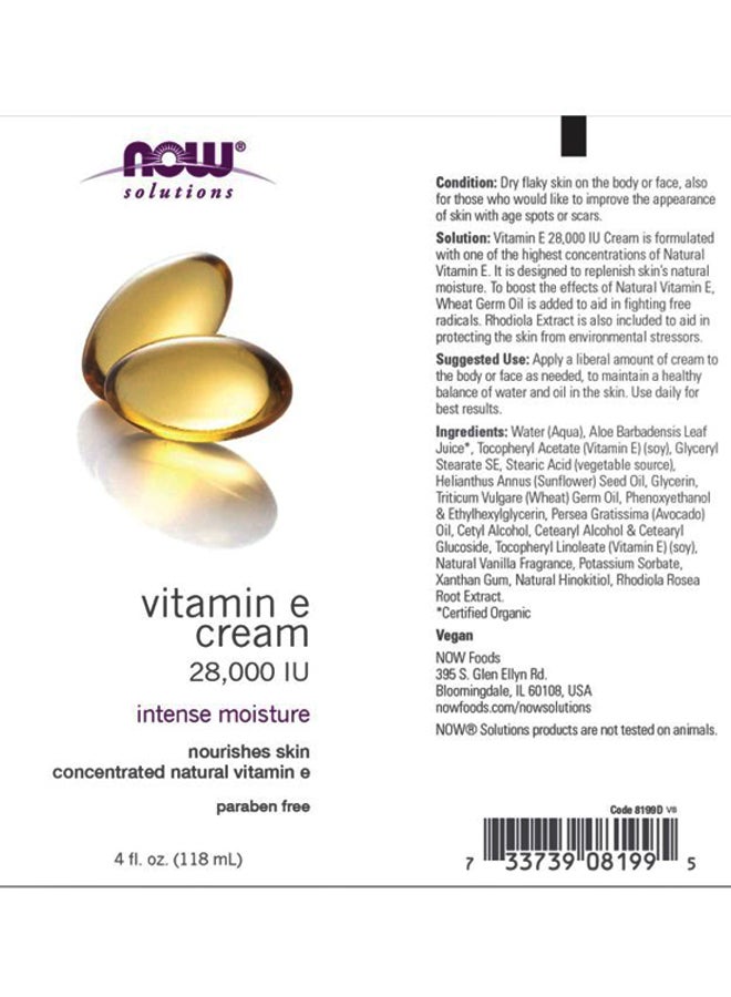 Now Foods - Solutions, Vitamin E Cream 28000Iu 4 Fl. Oz. - Image 1