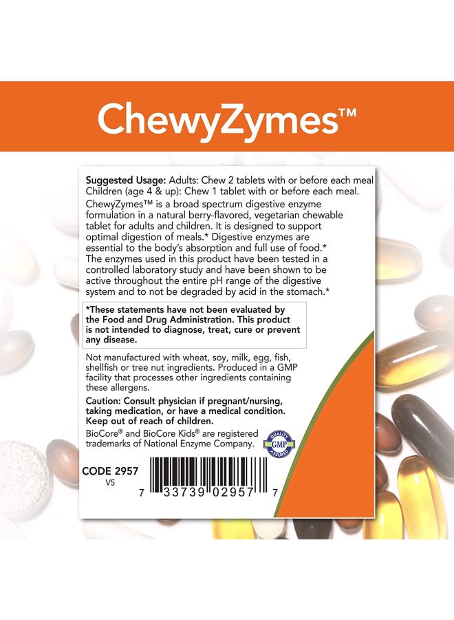Now Foods - ChewyZymes Dietary Supplement - 90 Chewables - Image 1