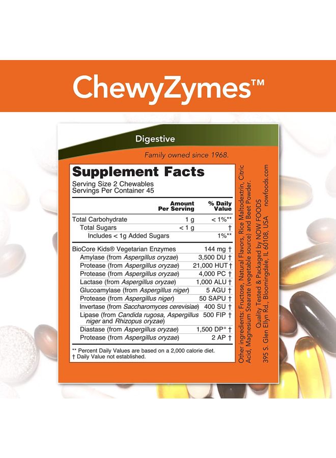 Now Foods - ChewyZymes Dietary Supplement - 90 Chewables - Image 1