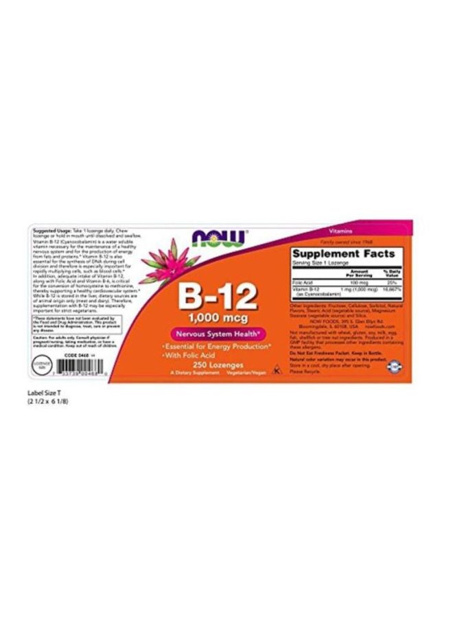 Now Foods - Vitamin B-12 1000mcg Supplement - 250 Chewable Lozenges - Image 1