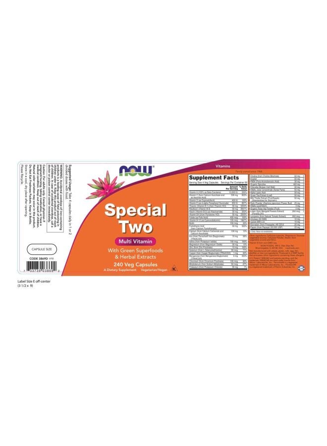 Now Foods Special Two Multiple Vitamins Dietary Supplement - 240 Capsules - Image 2