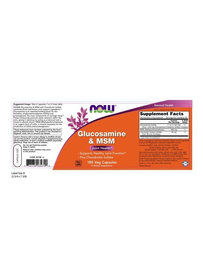 Now Foods Glucosamine And MSM Dietary Supplement - 180 Veg Capsules - Image 2