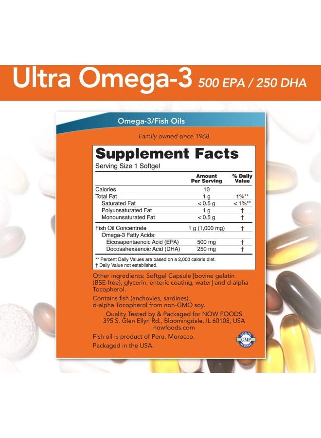 Now Foods - Ultra Omega-3 500 EPA / 250 DHA 180 Softgels - Image 1