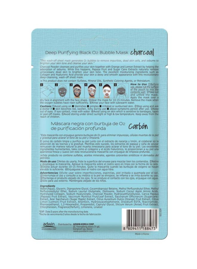 Purederm - Deep Purifying Black O2 Bubble Mask Charcoal 20grams - Image 1