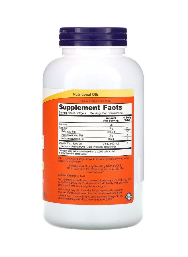 Now Foods Flax Oil Dietary Supplement 1000mg - 250 Softgels - Image 2