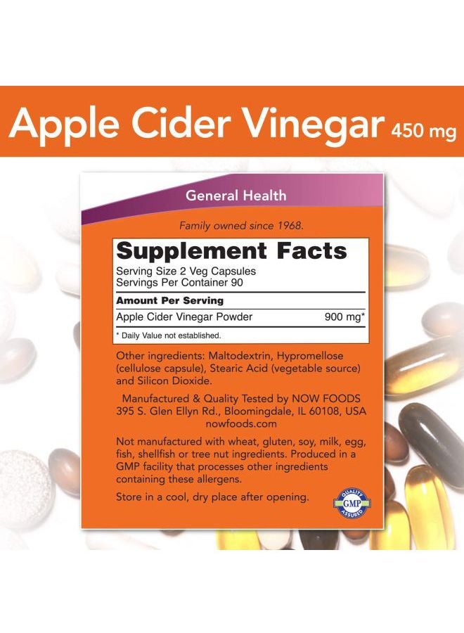 Now Foods Apple Cider Vinegar 450mg Dietary Supplement - 180 Capsules - Image 3