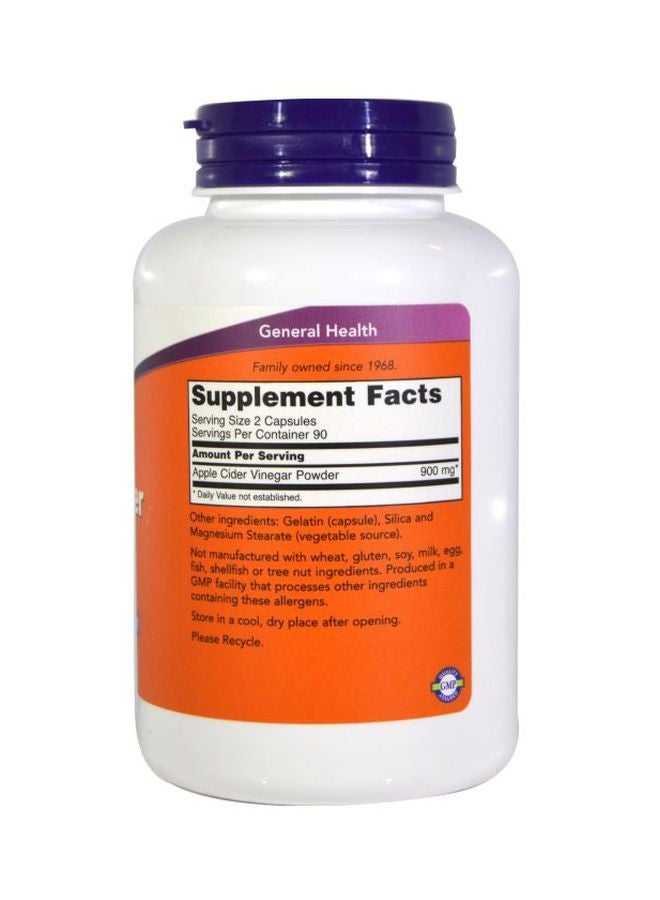 Now Foods Apple Cider Vinegar 450mg Dietary Supplement - 180 Capsules - Image 2