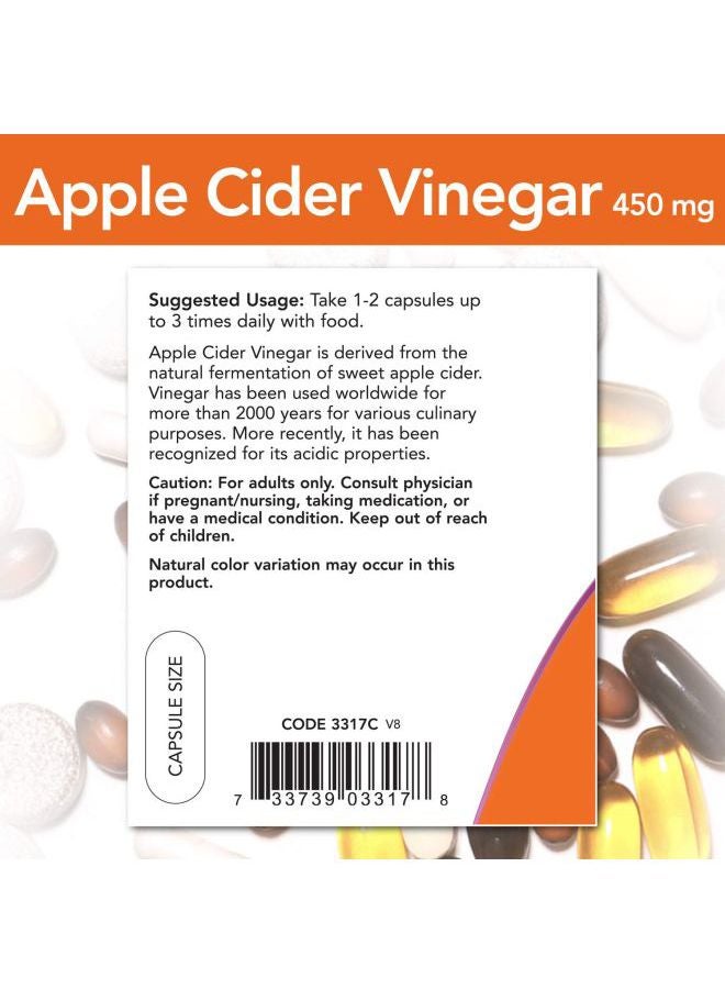 Now Foods Apple Cider Vinegar 450mg Dietary Supplement - 180 Capsules - Image 4