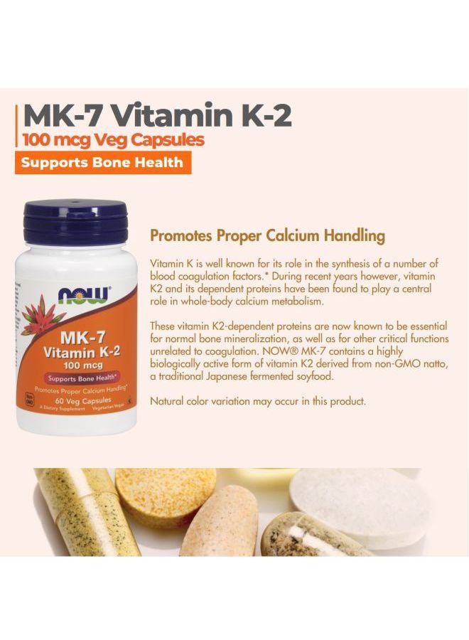 Now Foods - MK-7 Vitamin K-2 100 mcg 60 Veg Capsules - Image 1