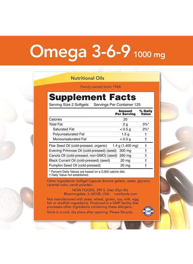 Now Foods Omega 3-6-9 Dietary Supplement - 250 Softgels - Image 3