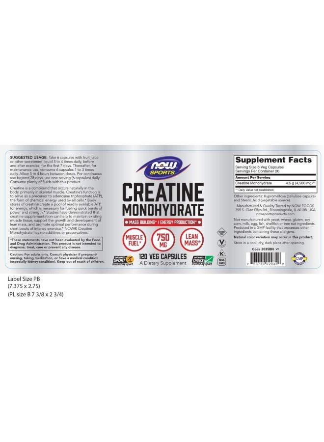 Now Foods Creatine Monohydrate Dietary Supplement - 120 Capsules  - Image 3