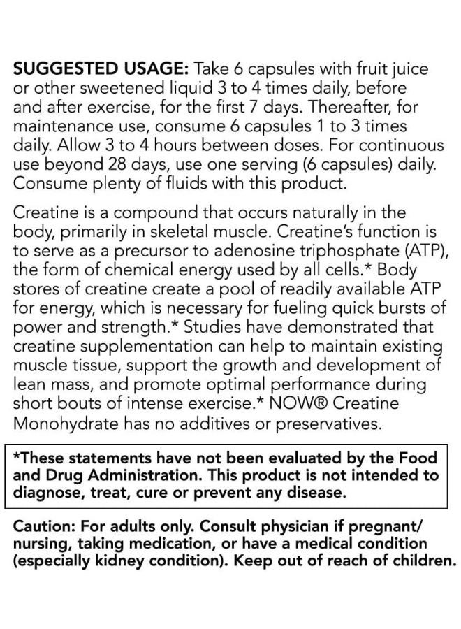 Now Foods Creatine Monohydrate Dietary Supplement - 120 Capsules  - Image 5
