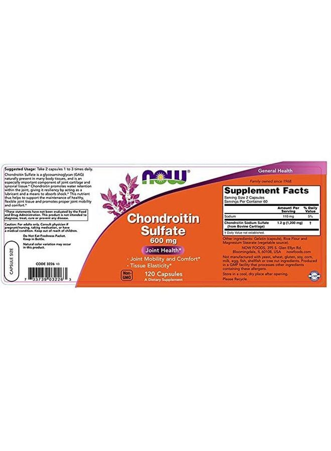 Now Foods Chondroitin Sulfate 600mg Dietary Supplement - 120 Capsules - Image 3