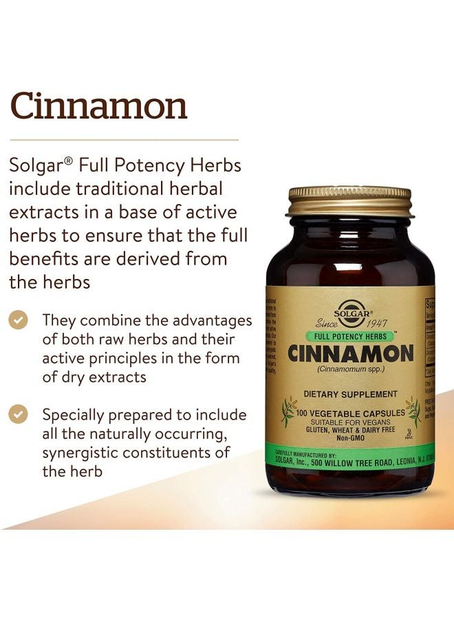 Solgar FP Cinnamon Dietary Supplement - 100 Capsules - Image 5