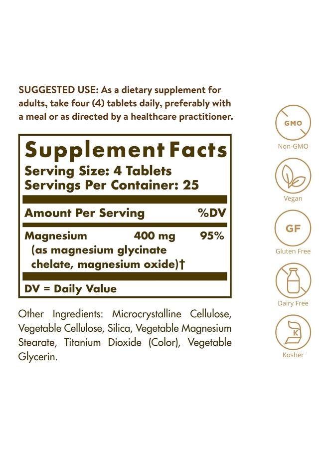 Solgar Chelated Magnesium - 100 Tablets - Image 2