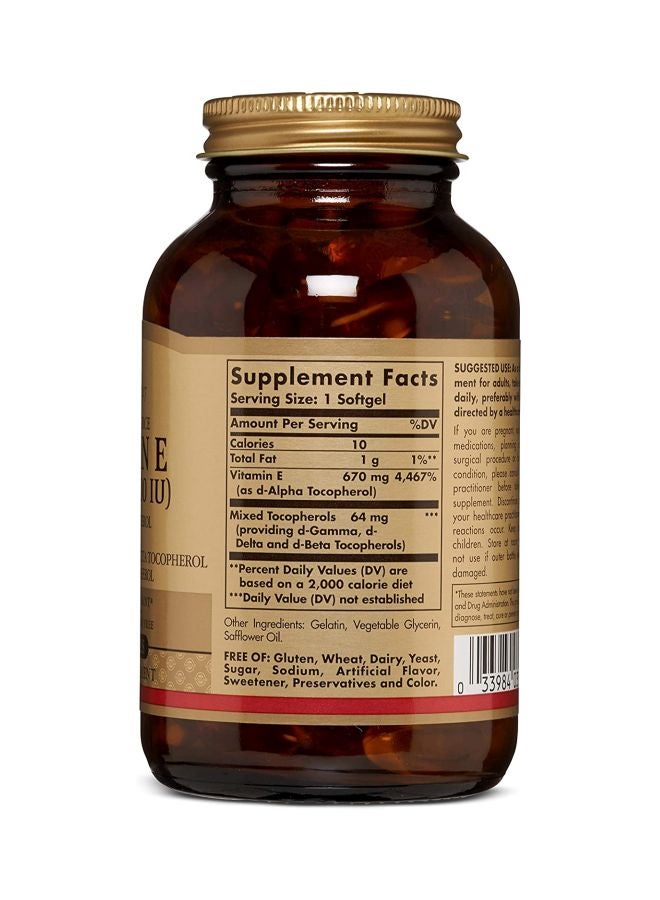 Solgar Vitamin E 670 mg Dietary Supplement - 100 Softgels - Image 2