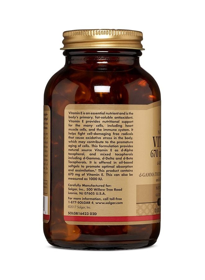 Solgar Vitamin E 670 mg Dietary Supplement - 100 Softgels - Image 3