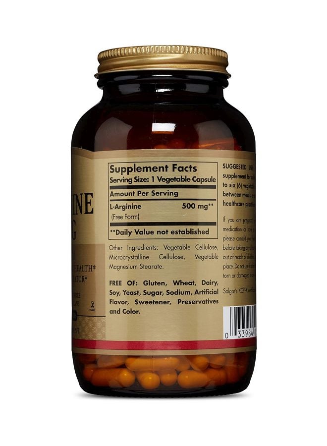 Solgar L-Arginine 500 mg Dietary Supplement - 250 Capsules - Image 2