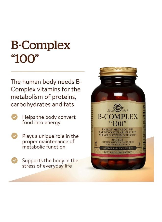 Solgar B-Complex "100" Dietary Supplement - 100 Vegetarian Capsules - Image 3