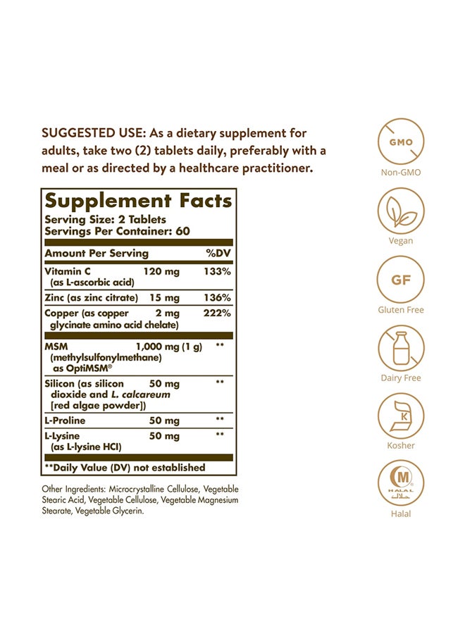 Solgar Pack Of 2 Skin, Nails and Hair, Advanced MSM Formula Dietary Supplement - 120 Tablets - Image 5