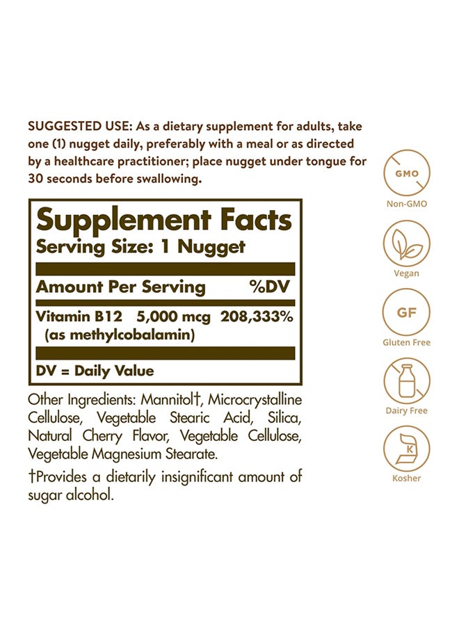 Solgar Methylcobalamin 5000 MCG Vitamin B 12 Dietary Supplement - 60 Nuggets - Image 4