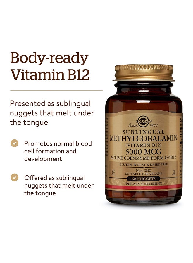 Solgar Methylcobalamin 5000 MCG Vitamin B 12 Dietary Supplement - 60 Nuggets - Image 5