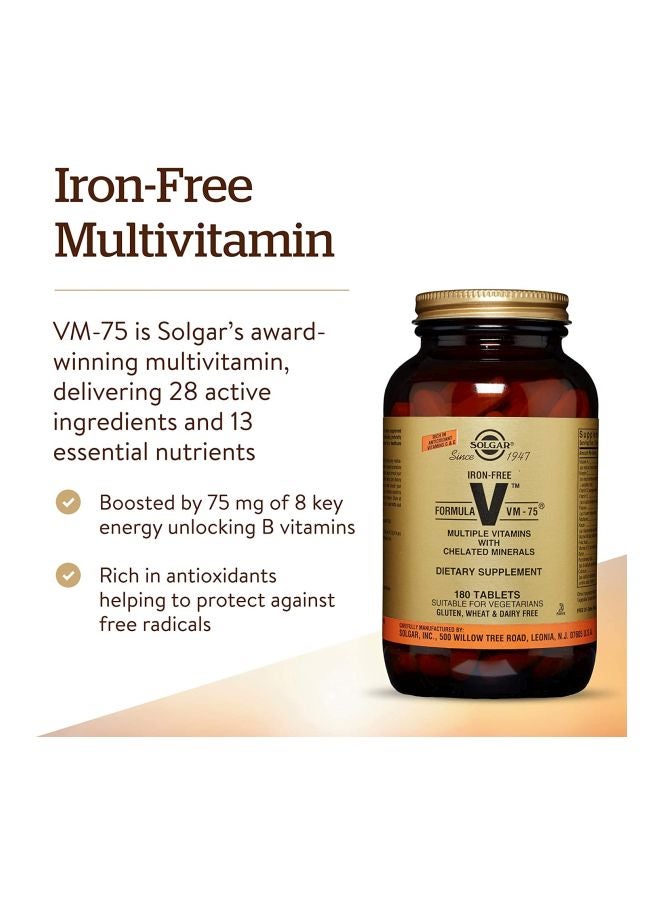 Solgar Iron-Free Formula VM-75 Dietary Supplement - 180 Tablets - Image 5