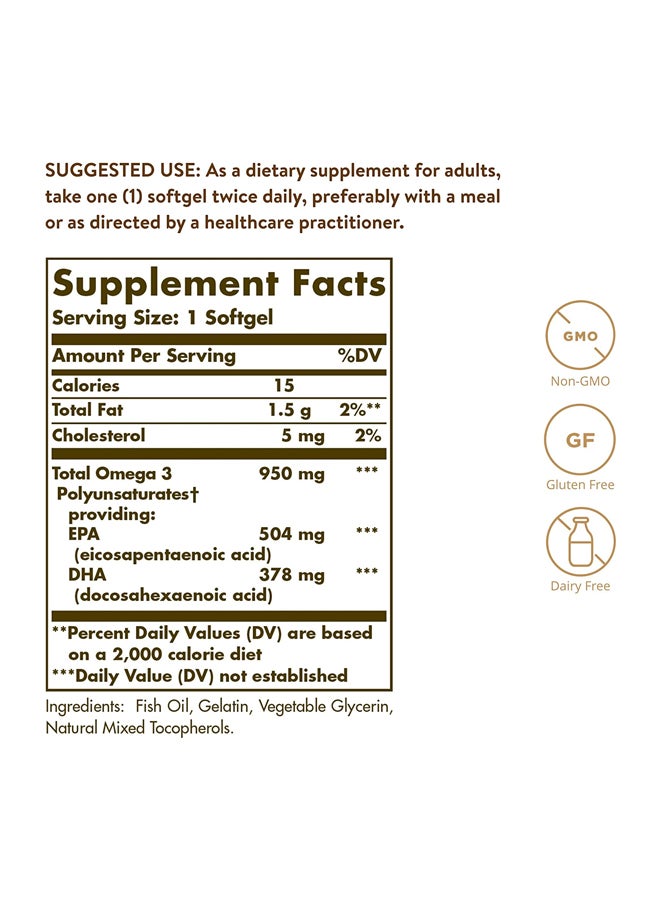 Solgar Pack Of 2 Omega 3 950mg EPA And DHA Dietary Supplement - 180 Softgels - Image 5