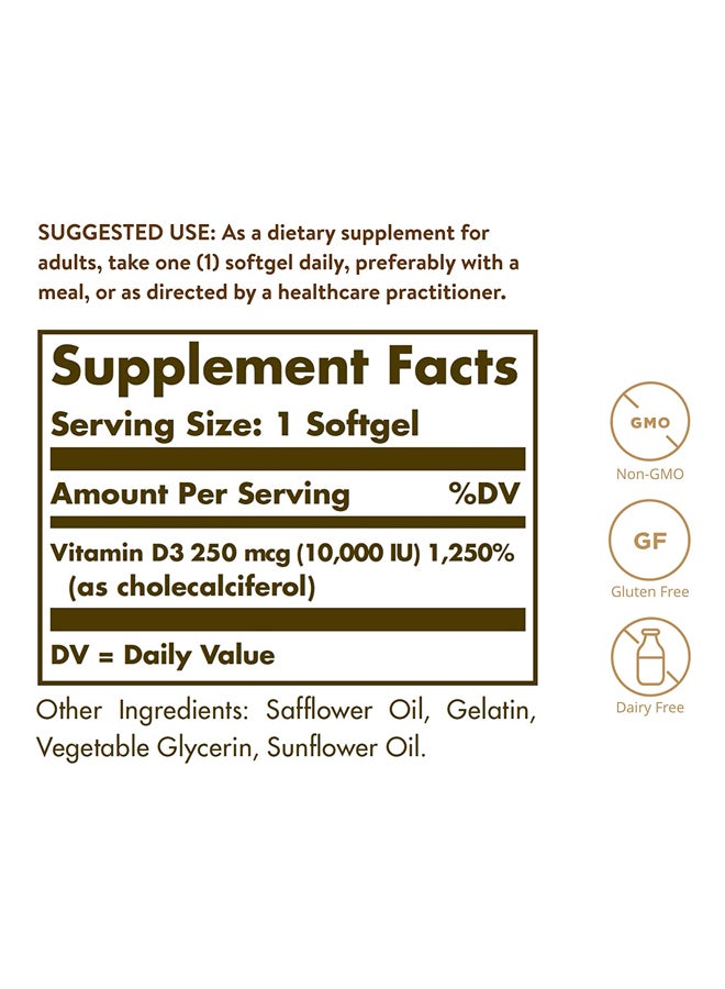 Solgar Pack Of 2 Vitamin D3 250 MCG Dietary Supplement - 120 Softgels - Image 5