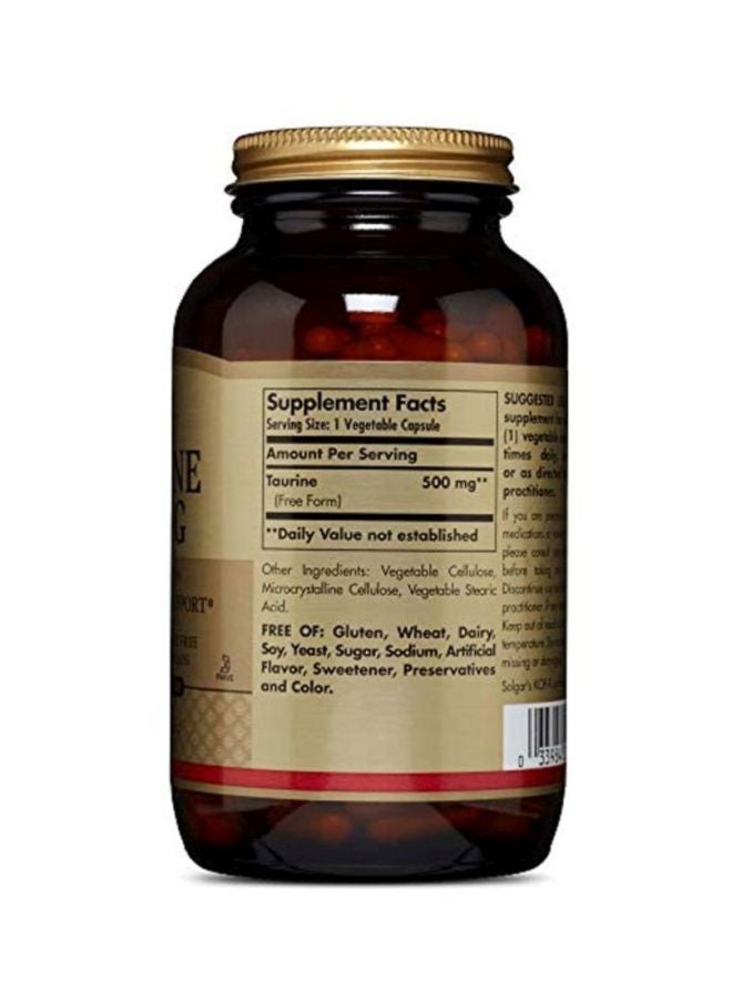 Solgar Taurine 500 MG Dietary Supplement - 250 Vegetable Capsules - Image 2
