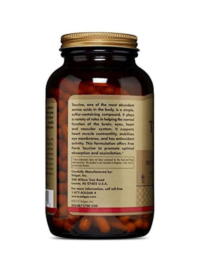 Solgar Taurine 500 MG Dietary Supplement - 250 Vegetable Capsules - Image 4