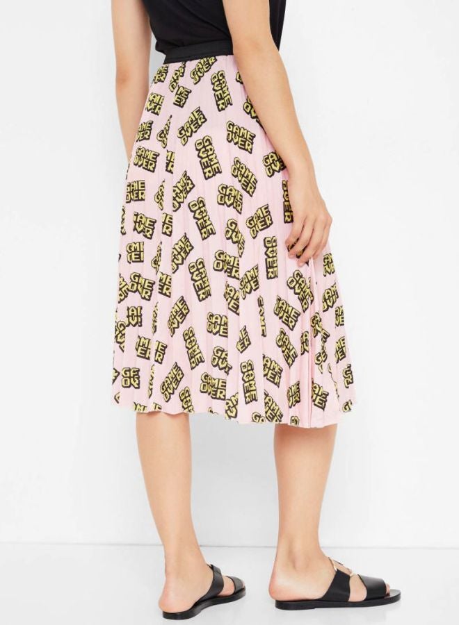 High Streets - Pleated Text Printed Skirt Pink - Image 1