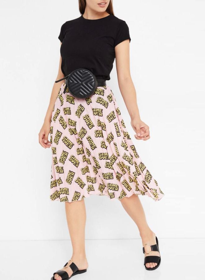 High Streets - Pleated Text Printed Skirt Pink - Image 1
