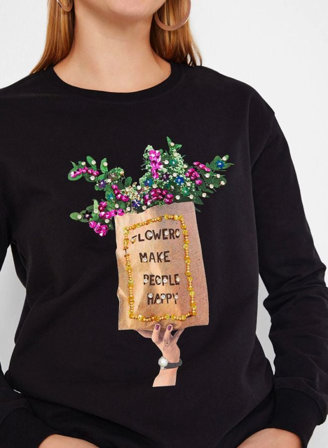 High Streets Sequin Detailed Sweatshirt Black  - Image 4