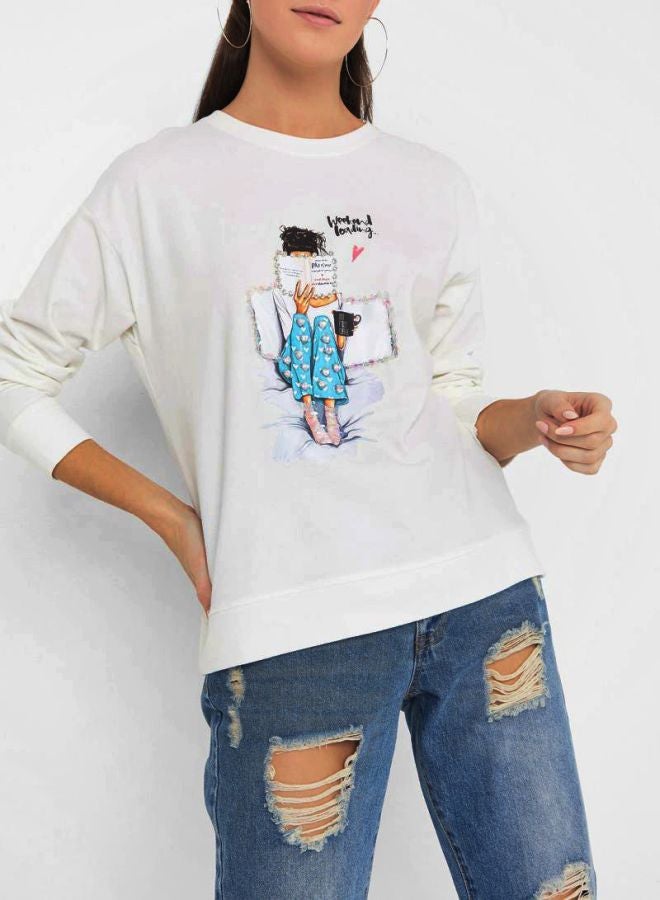 High Streets Faux Rhinestone Detailed Sweatshirt White  - Image 3
