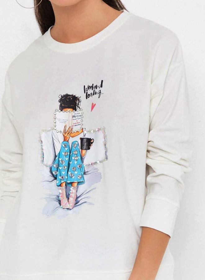 High Streets Faux Rhinestone Detailed Sweatshirt White  - Image 4