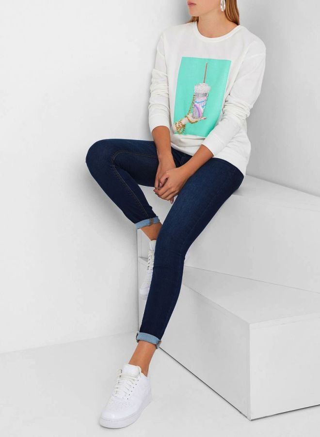 High Streets Faux Rhinestone Detailed Sweatshirt White  - Image 3