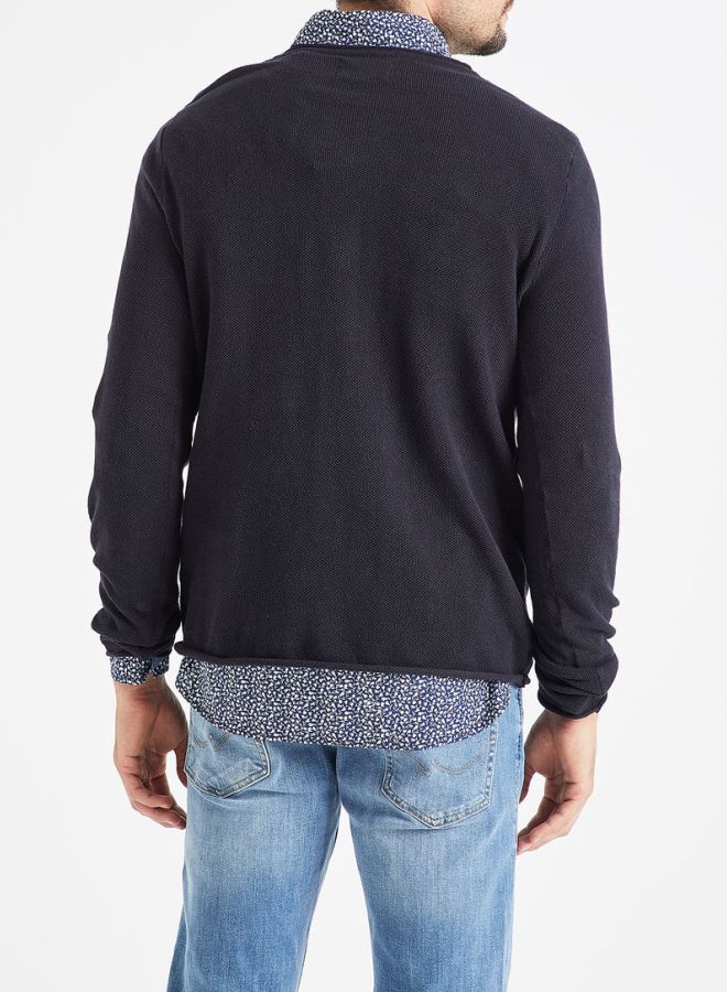 برودكت كنزة بجيب أمامي وكم طويل كحلي - Image 2