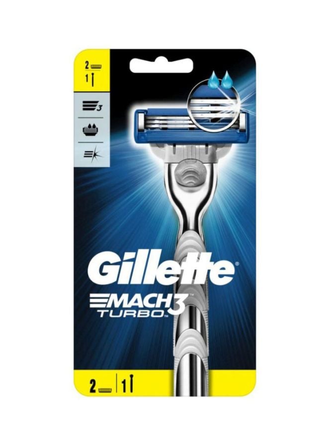 Gillette - 2-Piece Blade Set With Mach3 Turbo Razor Handle Blue/Silver - Image 1