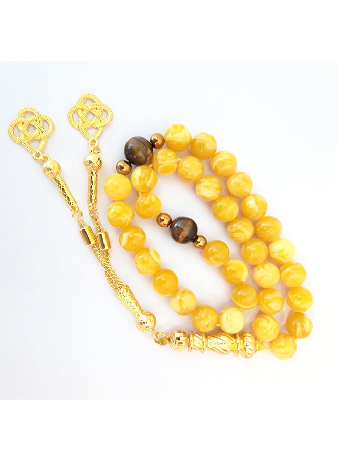 Miracle Empire Tasbeeh Men Gift Natural Amber Sand and Tiger Eye Rosary Prayer Beads  - Image 1