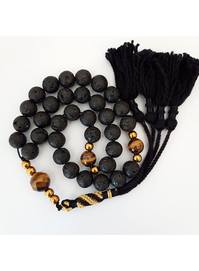 Miracle Empire - Tasbeeh Men Gift Natural Volcanic Lava, Tiger Eye Smooth and Crafted Rosary Prayer Beads - Image 1
