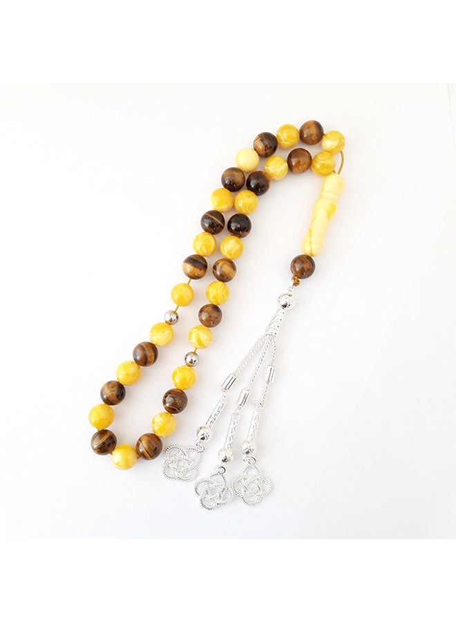 Tasbeeh Men Gift Natural Amber Sand and Tiger Eye Rosary Prayer Beads