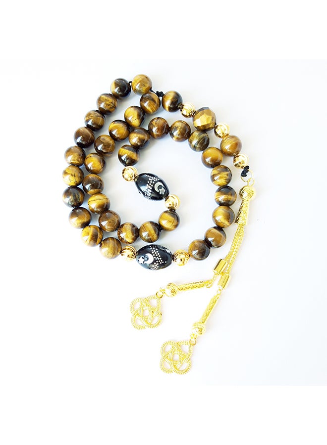 Miracle Empire Tasbih Natural Tiger Eye, Kook Moon and Stars 925 Silver, 18k Gold Plated Prayer Beads Rosary  - Image 2