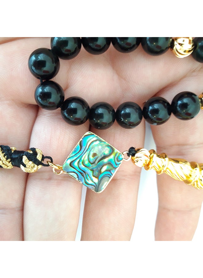 Miracle Empire - Tasbeeh Men Gift Natural Onyx and Mother of Pearl 18k Gold Plated Rosary Prayer Beads - Image 1